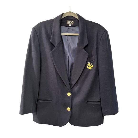 Sezane Vintage M Embroidered Nautical CREST Wool Blazer Navy Blue Gold Buttons - Picture 2 of 9
